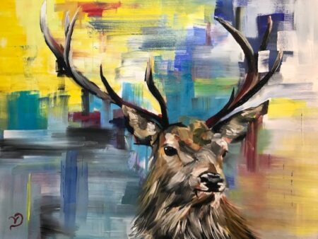 Abstract Stag painting by North Yorkshire artist Vicki Davidson