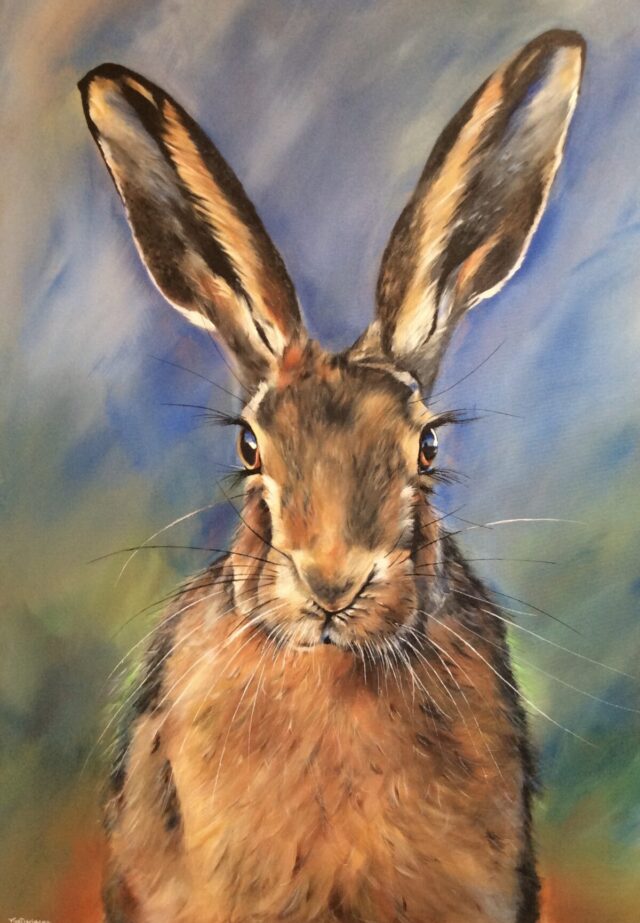 Happy Hare. Hare art by North Yorkshire artist Vicki Davidson