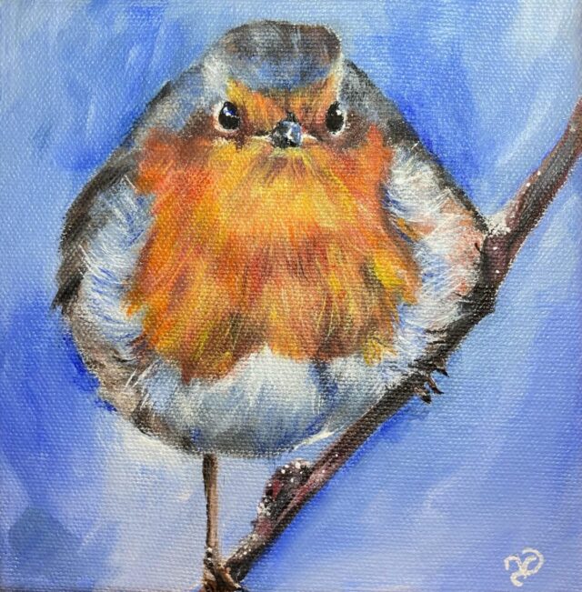 Robin. Acrylic painting by North Yorkshire artist Vicki Davidson