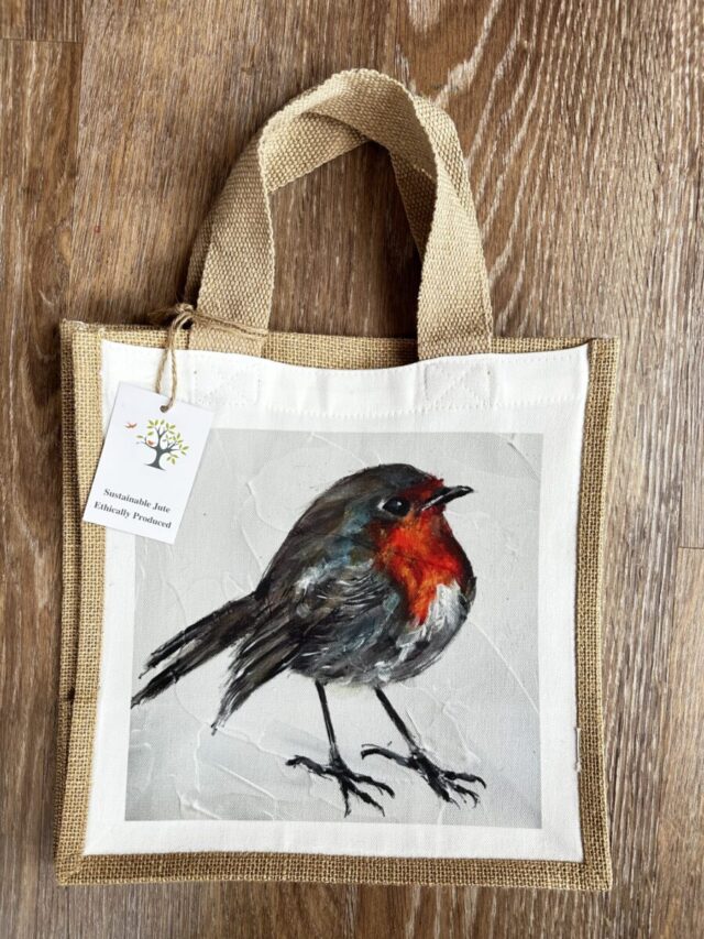 Sustainable Jute Bag, featuring Vicki Davidson's bright and colourful artwork